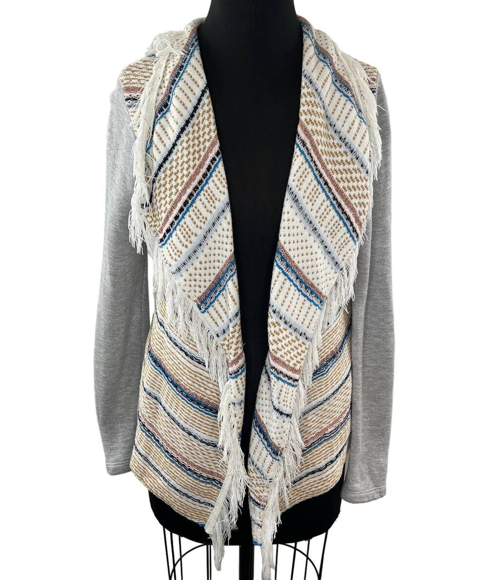 Anthropologie DOLAN Striped Open Front Draped Fringe Cardigan Sweater Size XS